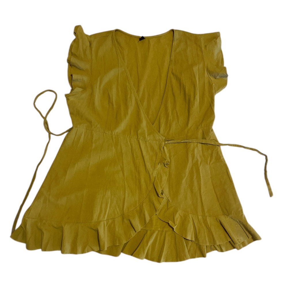 Adjustable Wrap Dress with Frills - SHEIN Curve Size 3XL - Yellow Dress